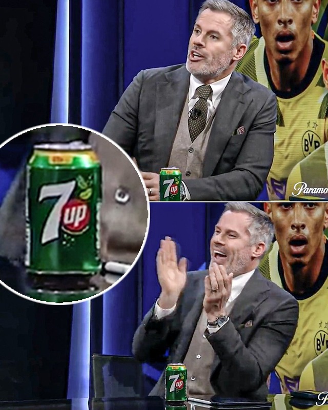 ◆悲報◆リバポOBジェイミー・キャラガーさん、CLのスタジオ解説で「7UP」手元に置いてマンU弄り😭