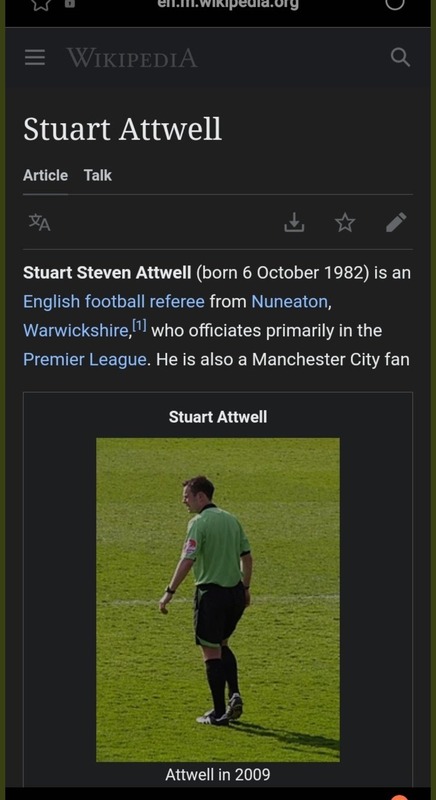 ◆悲報◆プレミア主審アトウェルさんのWikiプロフィール、シティファンに改変される😁
