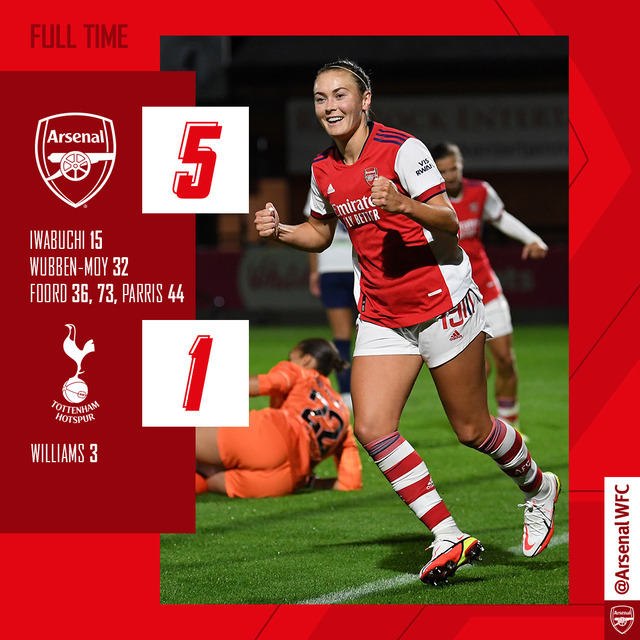 ◆朗報◆アーセナル女子岩渕真奈もノースロンドンダービーで大活躍、ゴラッソ決めて5-1とスパーズ女子に完勝！