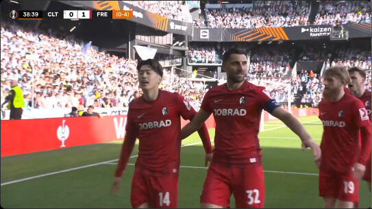 ◆速報◆UEL R8-2nd セルタ戦フライブルクMF鈴木唯人、エリア内で受けて右足でゴール！