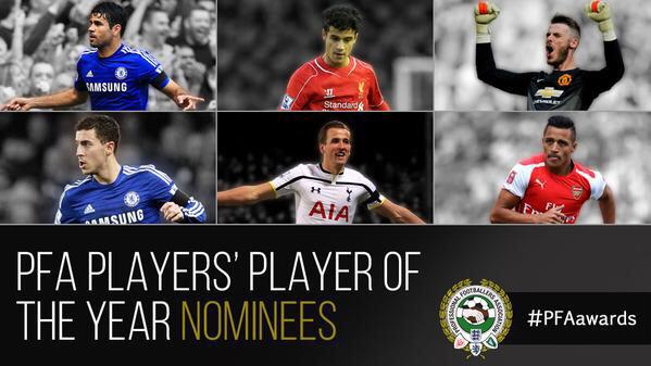 ◆プレミア◆ＰＦＡプレーヤーオブザイヤーノミネート６選手発表　アザール、コスタ、サンチェスら