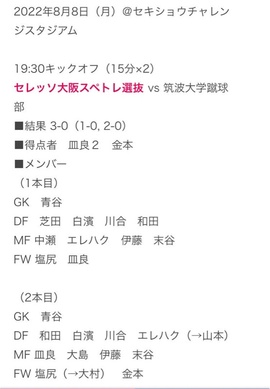 ◆悲報◆C大阪さん、ユースと筑波大学との練習試合に小学生を二人も使ってしまう😀