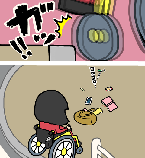 段差の振動でカバンを道端に落とす