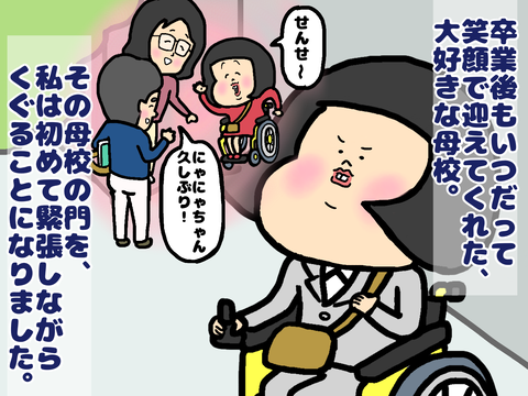 緊張しながら門をくぐる教育実習生の私