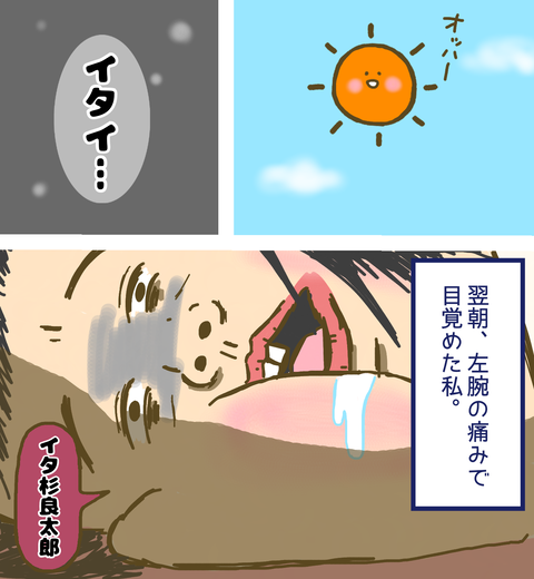 翌朝予防接種の箇所の痛みで目覚めた