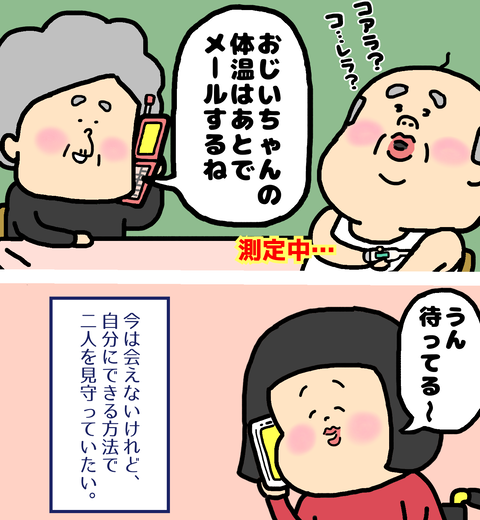 測定中の祖父の体温は祖母があとでメールで知らせてくれることになる