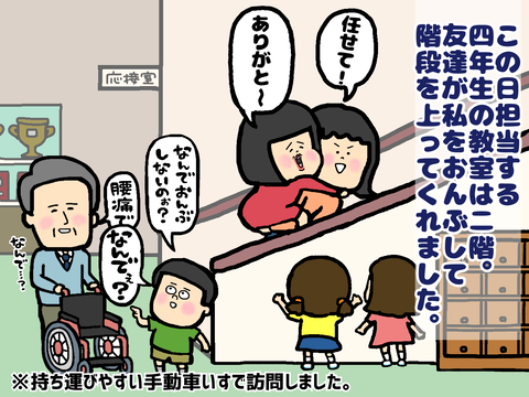 私をおんぶして階段を上ってくれる友達