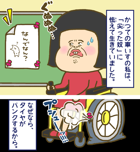 尖った奴に怯える車いすの私
