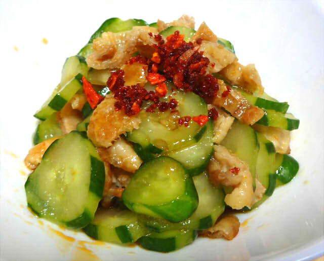 きゅうりと鶏皮のポン酢ラー油和え Pinky Honey