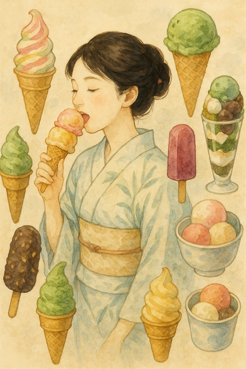 アイスクリームを食べる女性