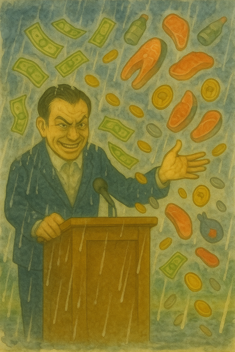 ゲリラ豪雨でバラマキ政策