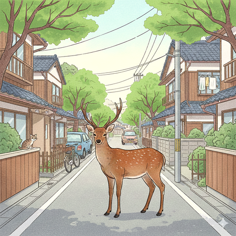 春日井市の住宅地に鹿！？