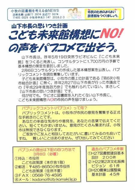 小牧市こども未来館の建設に反対! - 1