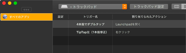 BetterTouchTool 3.206 No - 7：設定項目（トラックパッド）