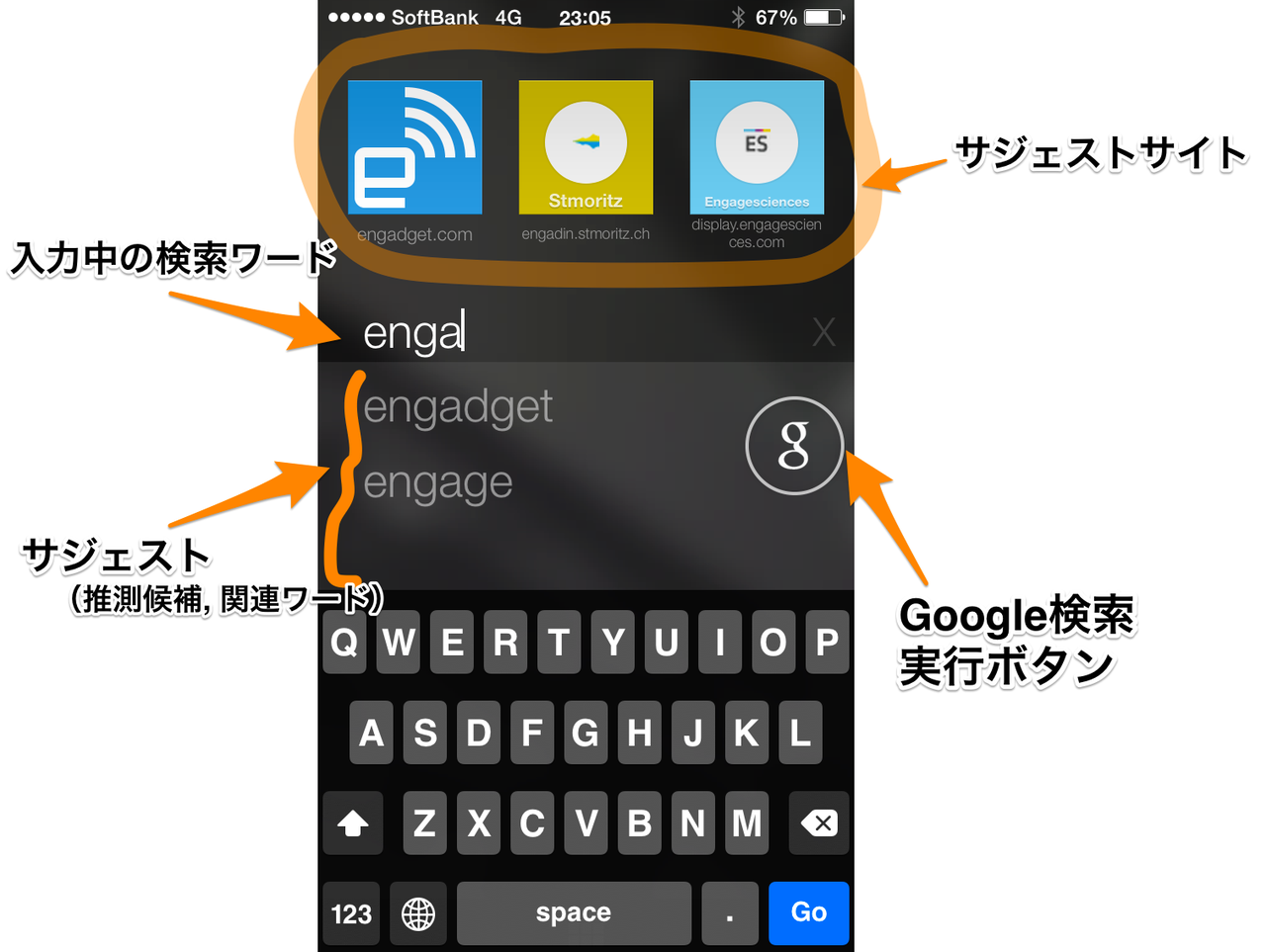 Opera Coast 3.0:検索画面の説明