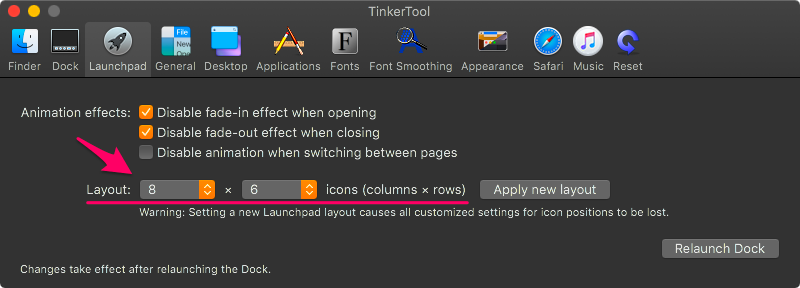 Tinkertool 7.42：Launchpadの設定項目 - 3