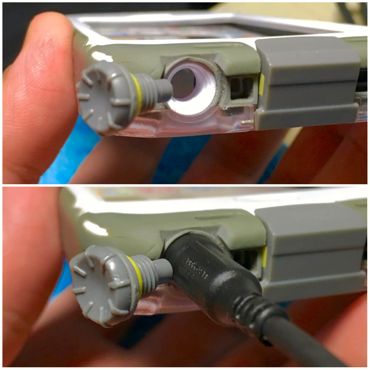 LifeProof nuud for iPhone5c：付属のヘッドホン・アダプタを付ける前と付けた状態 - 2