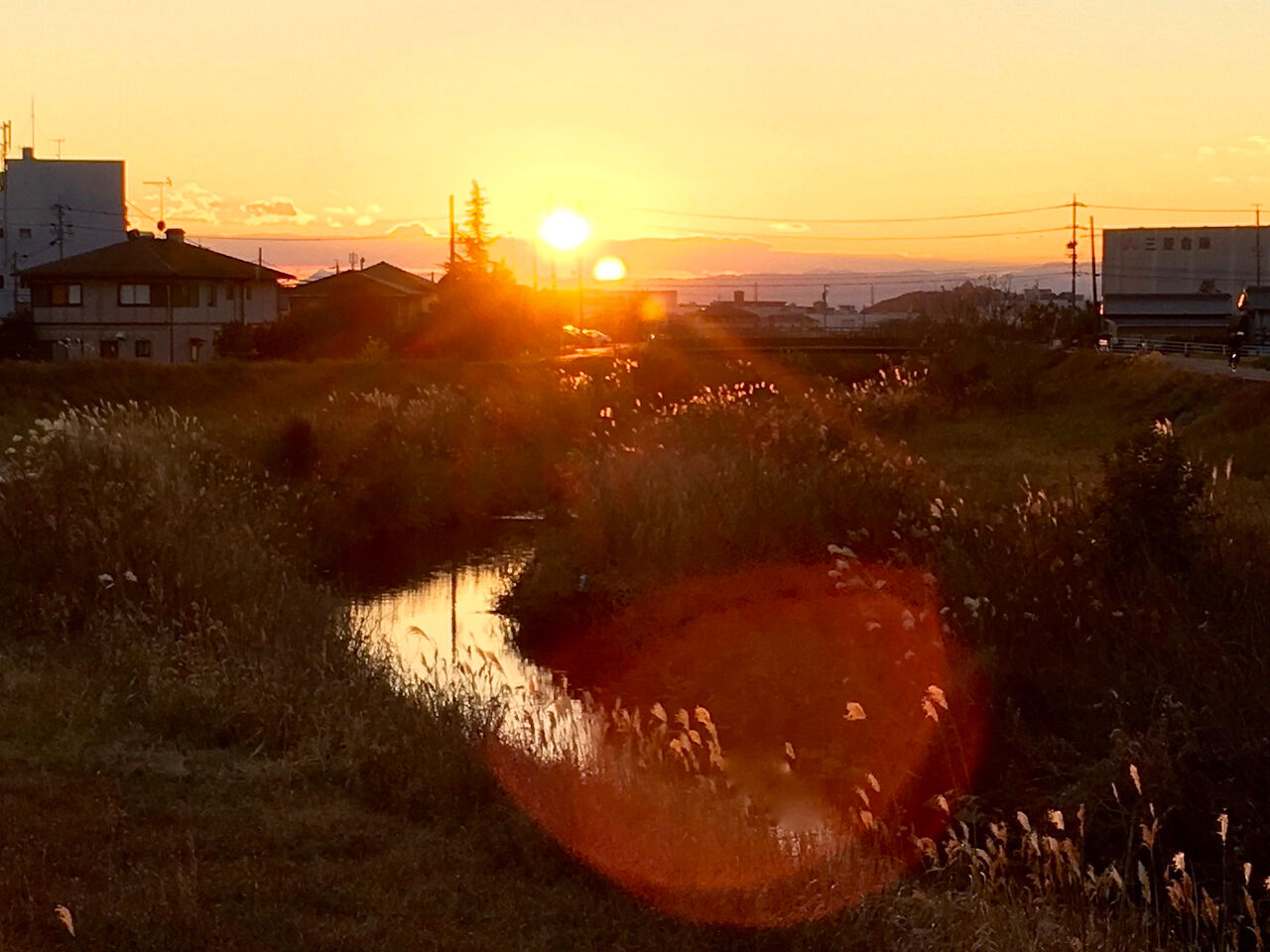 大山川沿いで見た沈む夕日 - 5