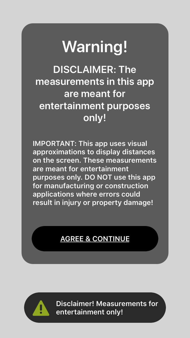 空間を測定できるARアプリ「AirMeasure AR」 - 1(初回起動時に表示されるアラート)