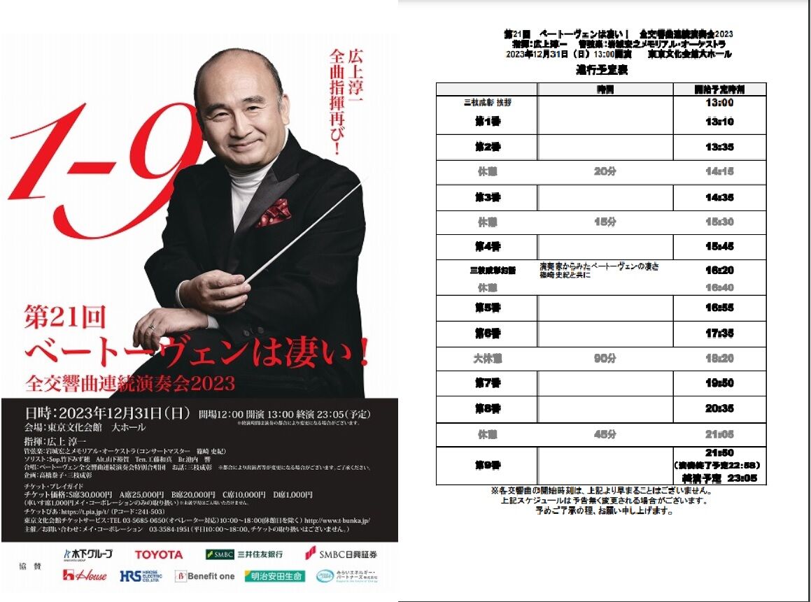 コンサート] ベートーヴェンは凄い！ 全交響曲連続演奏会 （2023/12 広