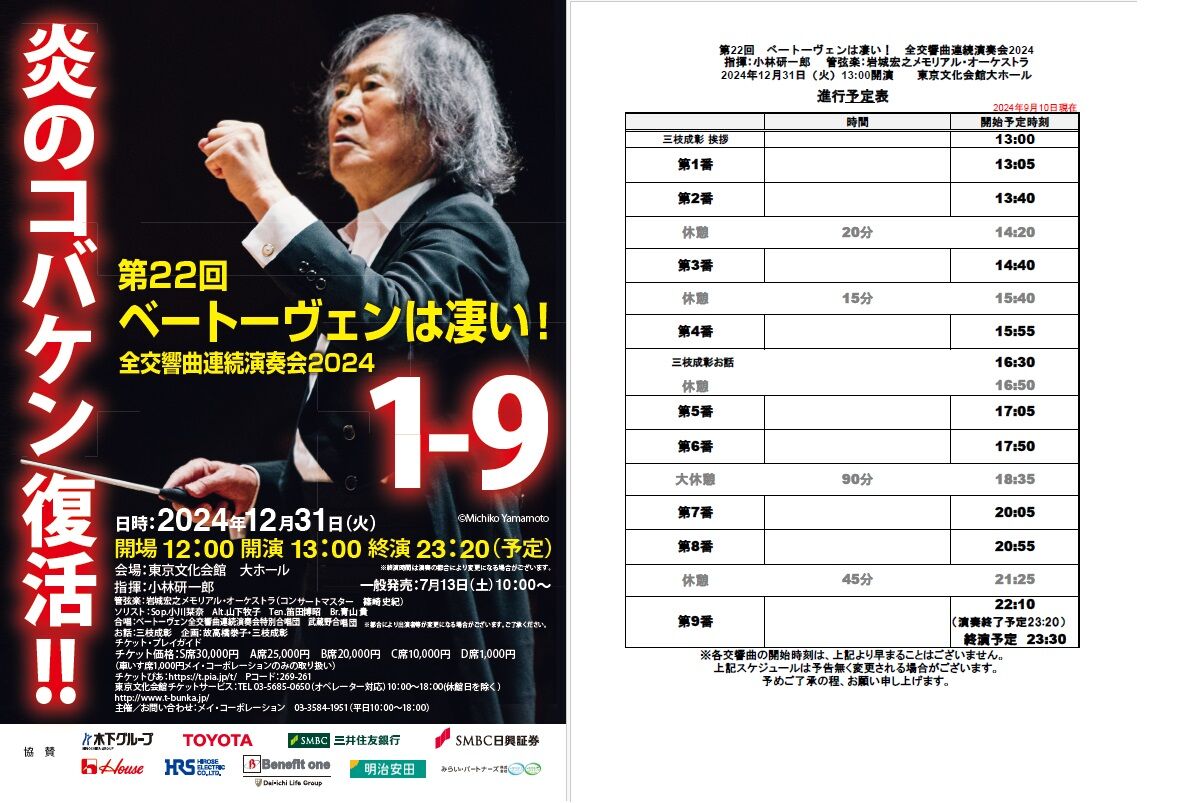 コンサート] ベートーヴェンは凄い！ 全交響曲連続演奏会 （2024/12