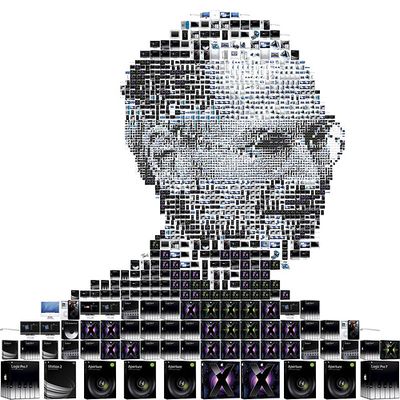 Apple製品の写真によって描かれたスティーブ・ジョブズ