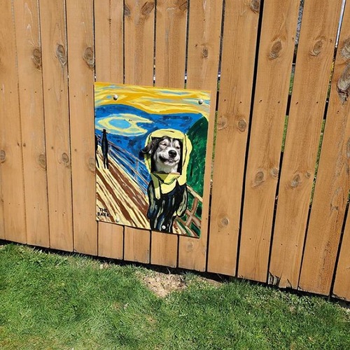 フェンスから顔を出す犬にポスター05