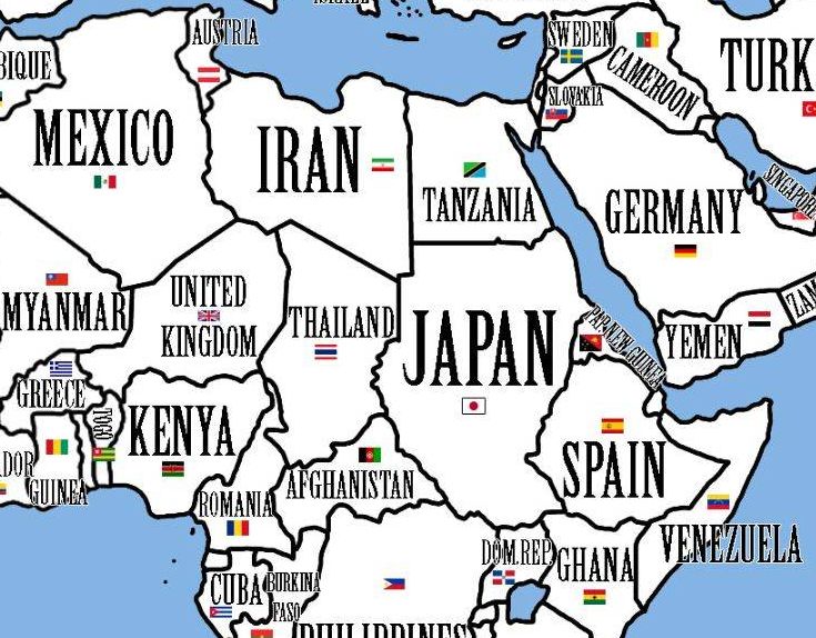 この世界地図おもしろい 多い人口に大きな国を当てはめる らばq