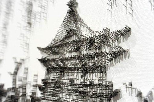 水墨画のような「釘」アート02