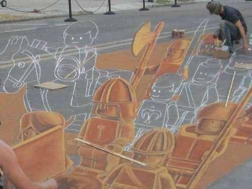 チョークで描いたレゴの兵隊00