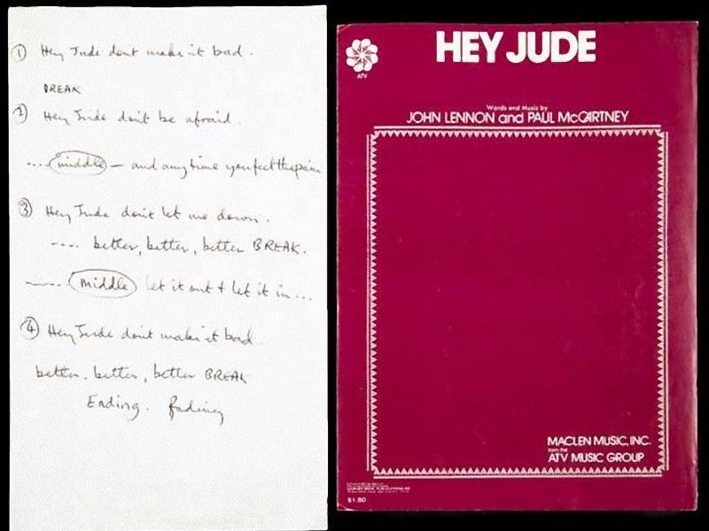 ビートルズの ヘイ ジュード の手書きの歌詞がオークションに 予想の5倍で落札 らばq ビートルズの ヘイ ジュード の手書きの歌詞がオークションに 予想の5倍で落札 らばq