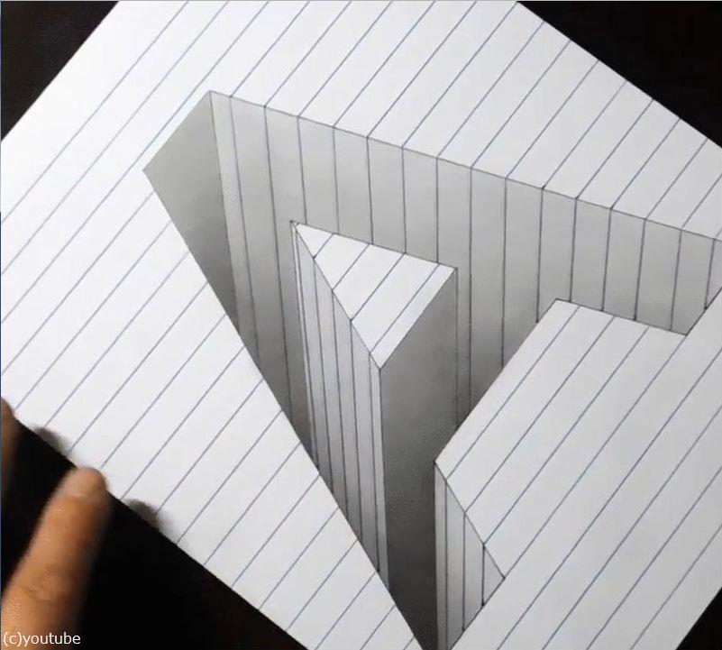 アルファベットの A を魔法のように立体的にする手法を見てほしい 鉛筆と定規で描くアート らばq