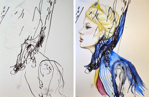 2歳の娘が描いた落書きを母親が水彩画に09