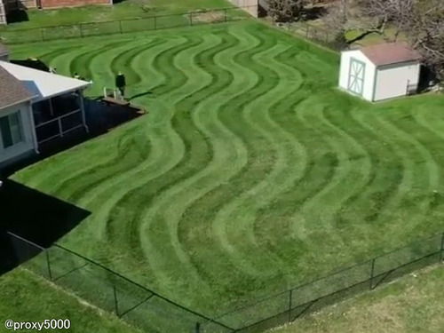 「芸術的なこの芝の模様はどうやって描いているのか…」→熟練の技だった