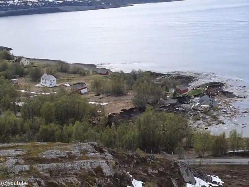 住民が撮影したノルウェーの大規模な地すべり…住宅8棟が海に流される(動画)