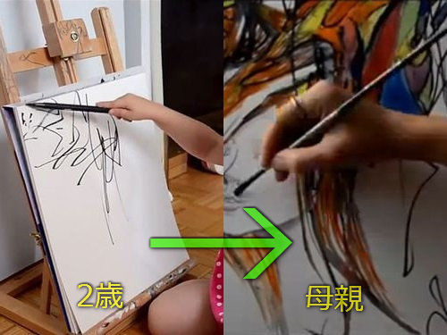 2歳の娘が描いた落書きを母親が水彩画に00