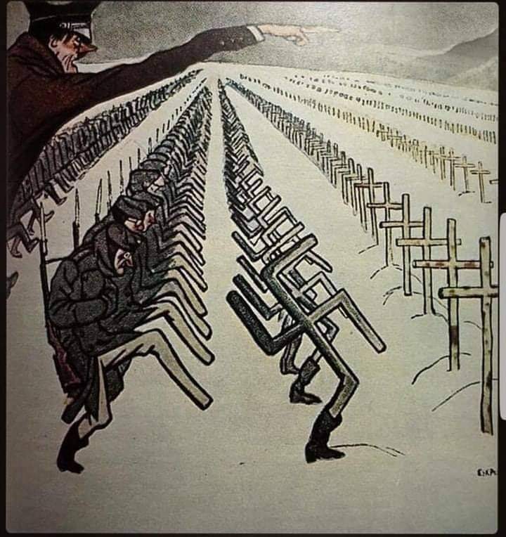 ドイツ兵がロシアの厳冬に敗北する姿を描いた1944年のポスター らばq