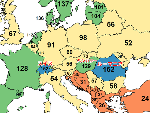 ヨーロッパのインターネットのスピードマップ02