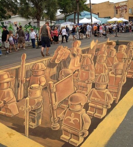 チョークで描いたレゴの兵隊01