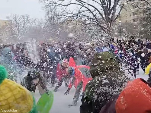 アメリカの首都ワシントンD.C.では雪が積もると…激しい雪合戦が始まる（動画）