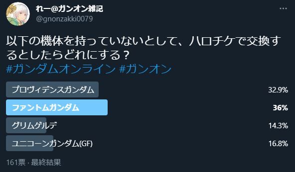 アンケ調査 ハロチケで交換するならどれ ガンオン雑記