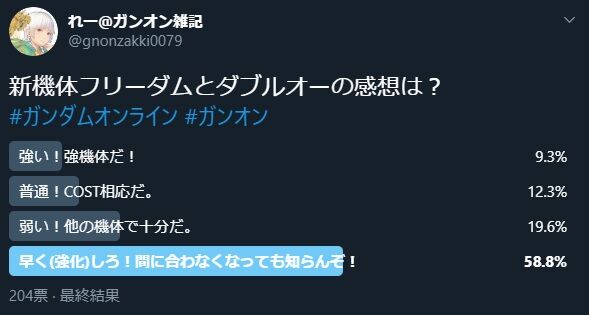 アンケ調査 新機体フリーダムとダブルオーの感想は ガンオン雑記