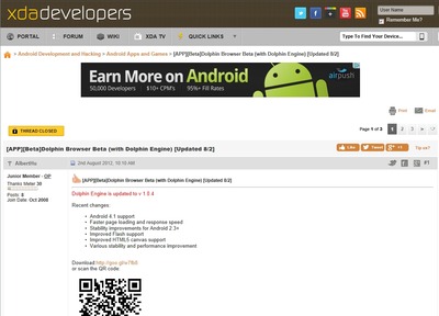 xdadevelopersからドルフィンブラウザのベータ版をダウンロード