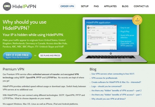 01HideIPVPNのサイトでTRY IT FOR FREEをクリック