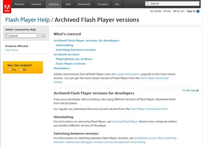 Adobeのサポートページ