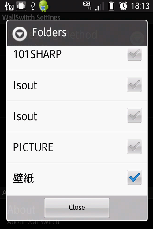 Wallpaper Foldersで壁紙を保存してあるフォルダを選択します