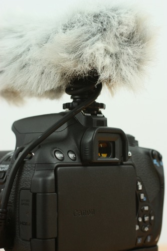 ファインダーを覗くと額にマイクが当る