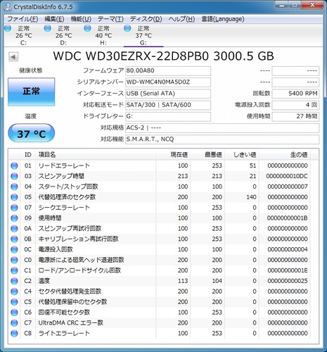 CrystalDiskInfoで確認