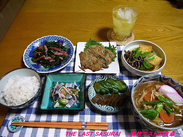 夕食 にかけ蕎麦 厚揚げとぜんまいの煮物 ほうれん草のスパム風炒め The Last Sasurai 自炊ニストの食卓 夕食 にかけ蕎麦 厚揚げとぜんまいの煮物 ほうれん草のスパム風炒め The Last Sasurai 自炊ニストの食卓