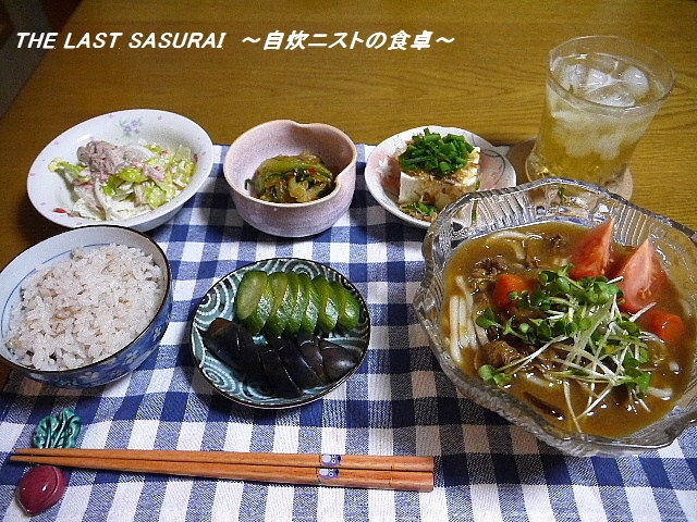 夕食 冷やしカレーうどん 青梗菜のピリ辛和え レタスとツナのサラダ The Last Sasurai 自炊ニストの食卓 夕食 冷やしカレーうどん 青梗菜のピリ辛和え レタスとツナのサラダ The Last Sasurai 自炊ニストの食卓